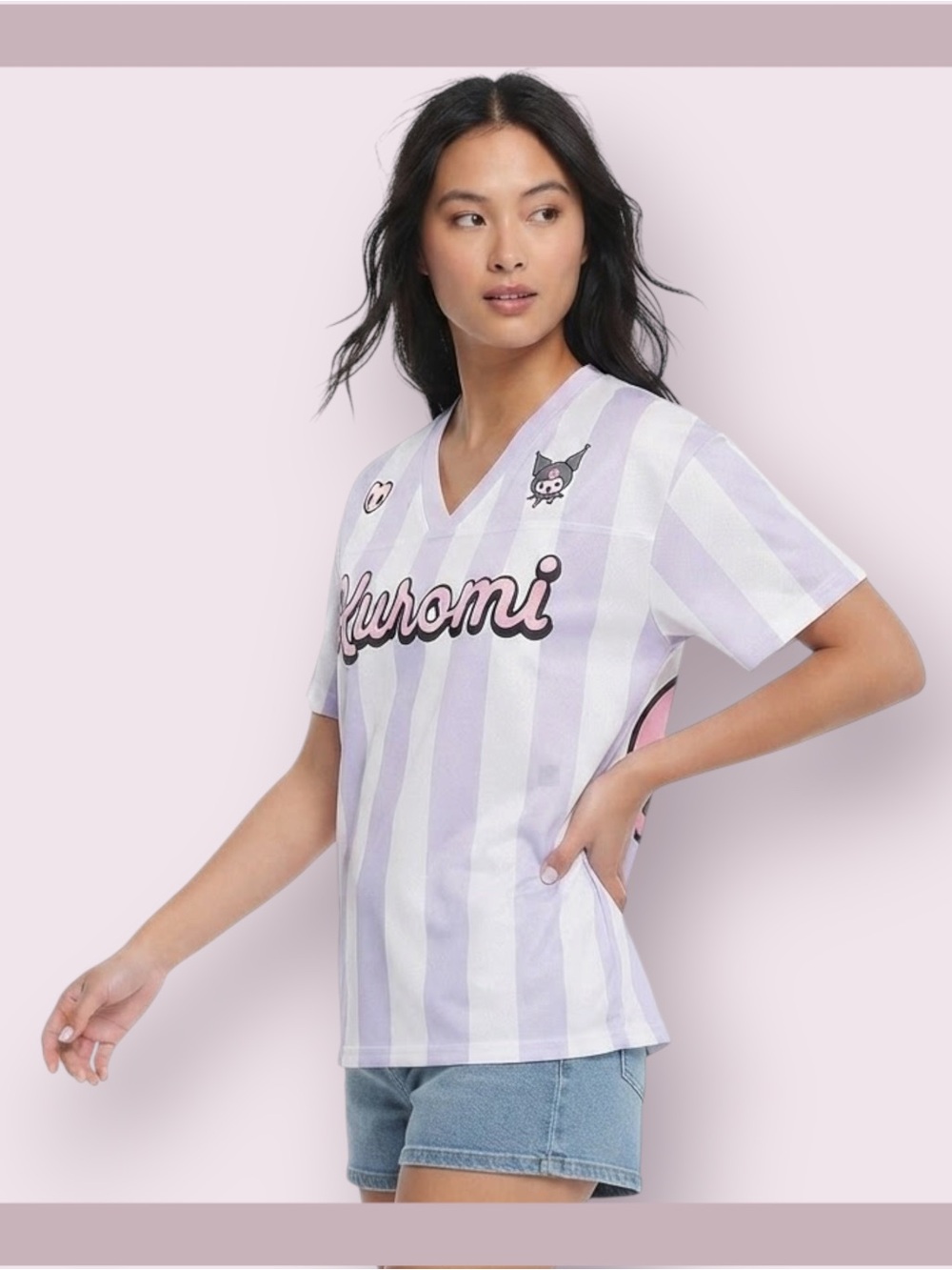 Kuromi Lavender & White Striped Soccer Jersey